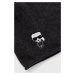 Vlnená čiapka Karl Lagerfeld šedá farba, z tenkej pleteniny, vlnená