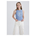 DEFACTO Cool Fitted Printed Ribbed Camisole Washed Pale Effect Undershirt