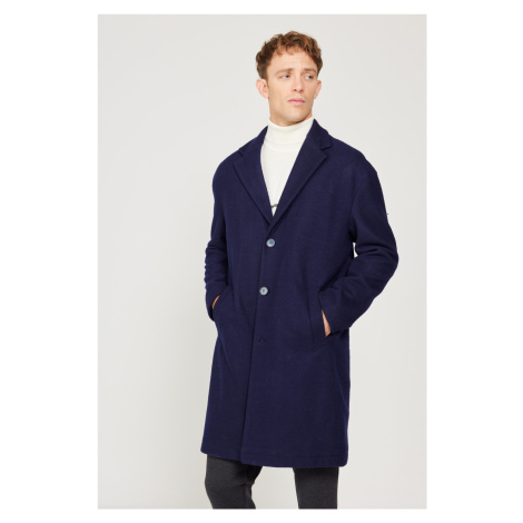 AC&Co / Altınyıldız Classics Men's Navy Blue Oversize Loose Cut Mono Collar Woolen Cuff Coat