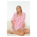 Trendyol Pink Patterned Viscose Shirt-Shorts Woven Pajamas Set
