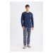 DEFACTO Regular Fit Crew Neck Long Sleeve Top Plaid Bottom Pajama Set