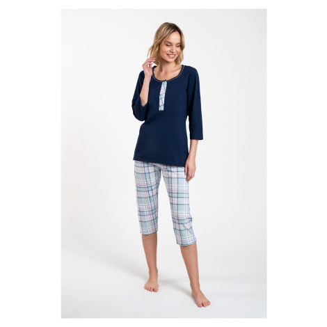 Allison women's pyjamas 3/4 sleeve, 3/4 legs - navy blue/print Italian Fashion