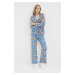 Trendyol Blue Pletené pyžamo so 100% bavlnenou vianočnou tematikou