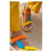 NİŞANTAŞI SHOES Step Yellow Orange Blue Velcro Flat Sole Women's Sandals