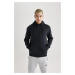 DEFACTO Regular Fit Hooded Soft Furry Inside Pocket Basic Plain Zipper Sweatshirt