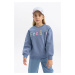 DEFACTO Girls Crew Neck Printed Soft Fluffy Thick Sweatshirt