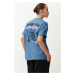 Trendyol Indigo 100% Cotton Slogan Printed Oversize/Wide Fit Short Sleeve Knitted T-Shirt