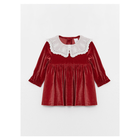 LC Waikiki Bebe Collar Long Sleeve Velvet Baby Girl Dress