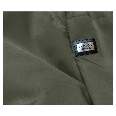 Dámska bunda v khaki farbe s ozdobnou lemovkou (B8139-11)