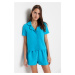 Trendyol Blue Terrycotton Shirt-Shorts Woven Pajama Set