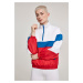 Women's 3-color tug-of-war jacket with stand-up collar, white/tan/bright blue