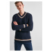 Trendyol Navy Blue Regular Wool V Neck Hair Knitted Sweater