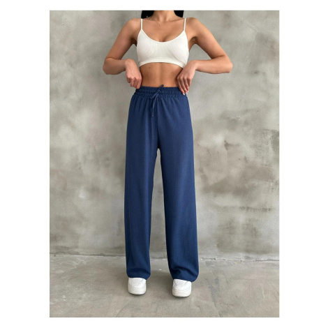 35109 Dewberry Elastic Waist Women Pants-NAVY