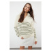 Trendyol Cream Wide Pattern Zippered Knitwear Sweater