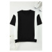 Trendyol Black-Ecru Oversize/Wide Cut Color Block Thick T-shirt with Inside Raised Hem