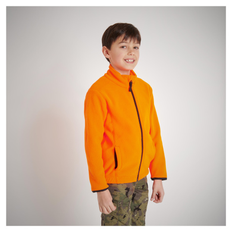 Detská hrejivá poľovnícka fleecová mikina 100 oranžová reflexná SOLOGNAC