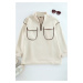 Trendyol Beige Zipper and Pocket Detailed Sweatshirt