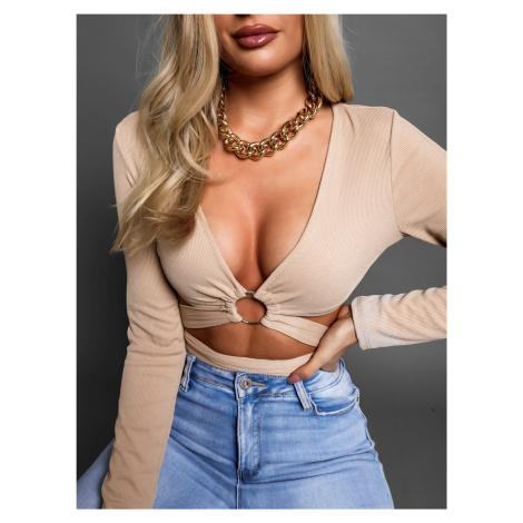 Béžový crop top HAILEY so zaväzovaním