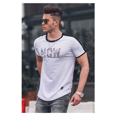 Madmext Embroidered White Men's T-Shirt 4564