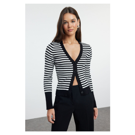 Trendyol Black Striped Knitwear Cardigan