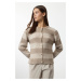 Trendyol Mink Striped Basic Knitwear Cardigan