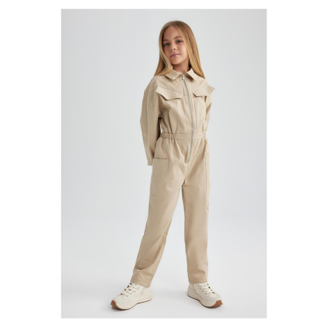 DEFACTO Girl's Zippered Long Sleeve Gabardine Jumpsuit