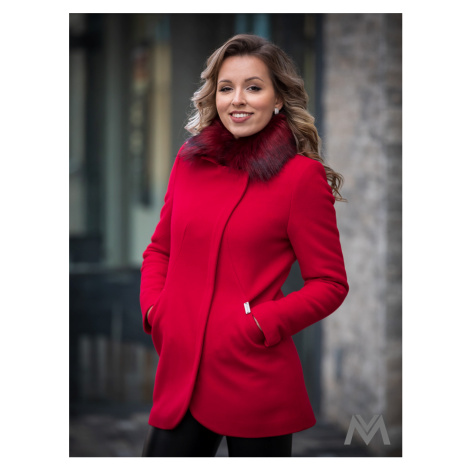 Dámsky elegantný kabát s kožušinkou DEYSI- červený, VEĽKOSŤ NOVÉ 3XL