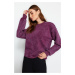 Trendyol Violet Antiqued/Faded Effect Thicker Fleece Inside Oversized/Wide Knitted Sweatshirt