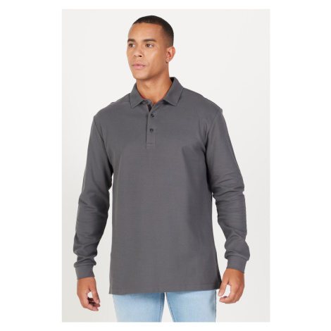 ALTINYILDIZ CLASSICS Men's Anthracite Slim Fit Slim Fit Polo Neck 100% Cotton Honeycomb T-Shirt