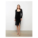 LC Waikiki Lcwaikiki Women's Classic Square Neck Straight Long Sleeve Velvet Dress