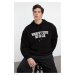 Trendyol Black Oversize/Wide Cut Double Sleeve Text Printed Hooded Sweatshirt