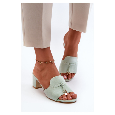 Women's slippers with eco suede high heels, mint Jemenna