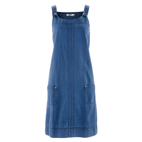 Bavlnené džínsové šaty na traky, po kolená bonprix