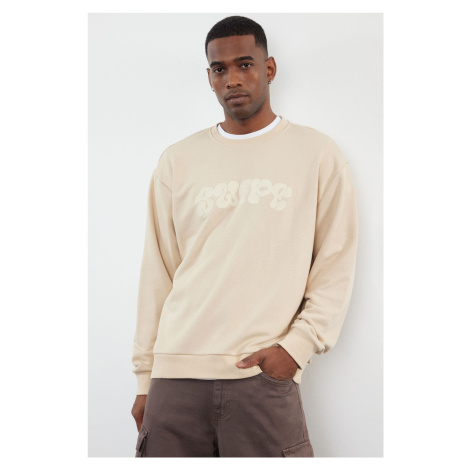 Trendyol Beige Oversize/Wide Cut Embossed Printed Sweatshirt