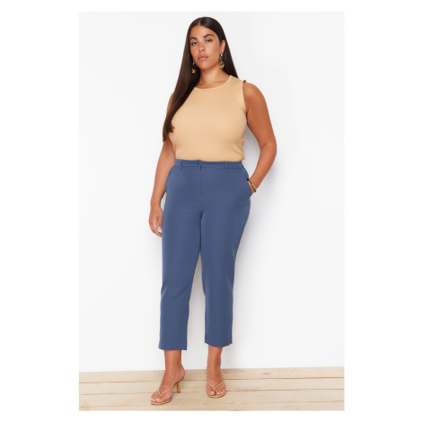 Trendyol Curve Navy Blue Woven Short Plus Size Fabric Trousers