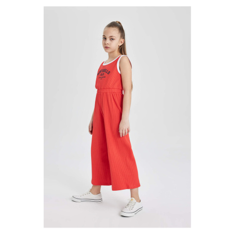 DEFACTO Girl Printed Ribbed Sleeveless Long Jumpsuit