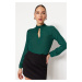 Trendyol Emerald Green High Collar Woven Blouse