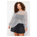 Trendyol Curve Gray Openwork/Perforated Low Shoulder Knitwear Sweater