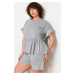 Trendyol Curve Gray Melange Koala Embroidered Single Jersey Knitted Pajamas Set