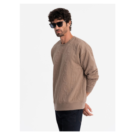 Ombre Men's RELAXED FIT sweatshirt with embossed letters - brown