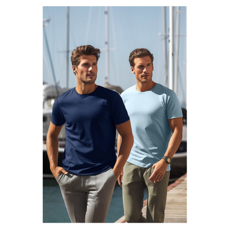 Trendyol Navy Blue-Blue pánske basic slim fit tričko 100% bavlna 2-pack s krátkym rukávom