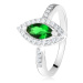 Lesklý prsteň - striebro 925, zrnkový zelený kameň s lemom, číre zirkóniky - Veľkosť: 61 mm