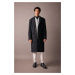 DEFACTO Men's Black Slim Fit Slim Fit Lined Buttoned Pocket Cashmere Coat Parka