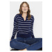 Trendyol Navy Blue Striped Polo Neck Knitted Sweater