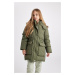 DEFACTO Girl's Water Repellent Hooded Removable Faux Für Lined Jacket Coat