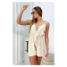 Short jumpsuit with decorative beige lace