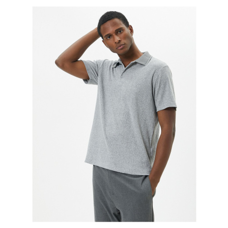 Koton Polo T-Shirt Collar Detailed Buttoned Short Sleeve Textured