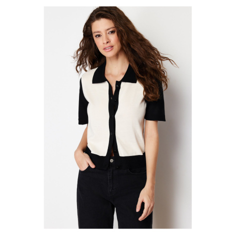 Trendyol Black Polo Collar Color Block Knitwear T-Shirt