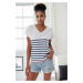 92125 Dewberry Striped Marine Short Sleeve Knitwear T-shirt-WHITE