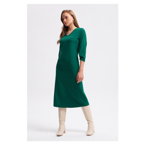 Gusto V Neck Long Dress - Green